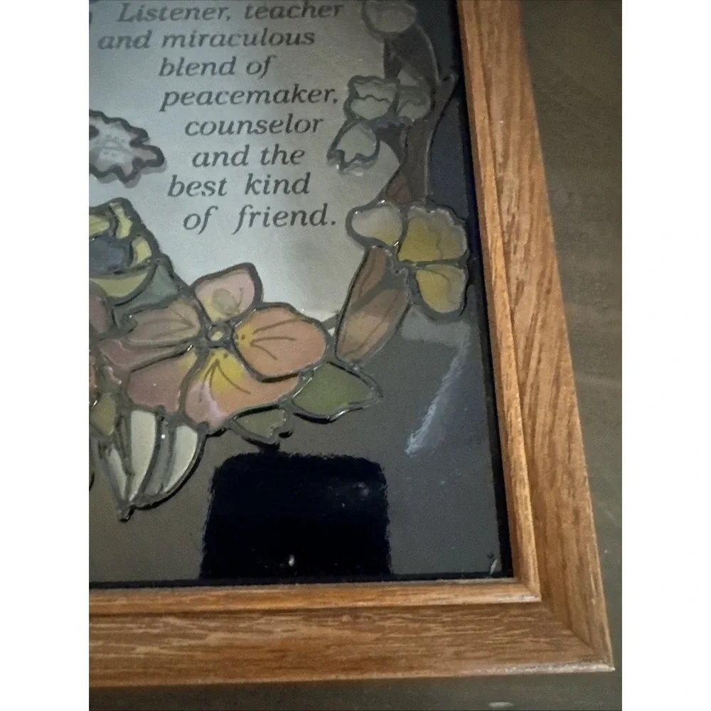 Vintage Mother‎ Poem Mirrored Stained Glass Style in Wood Frame 10